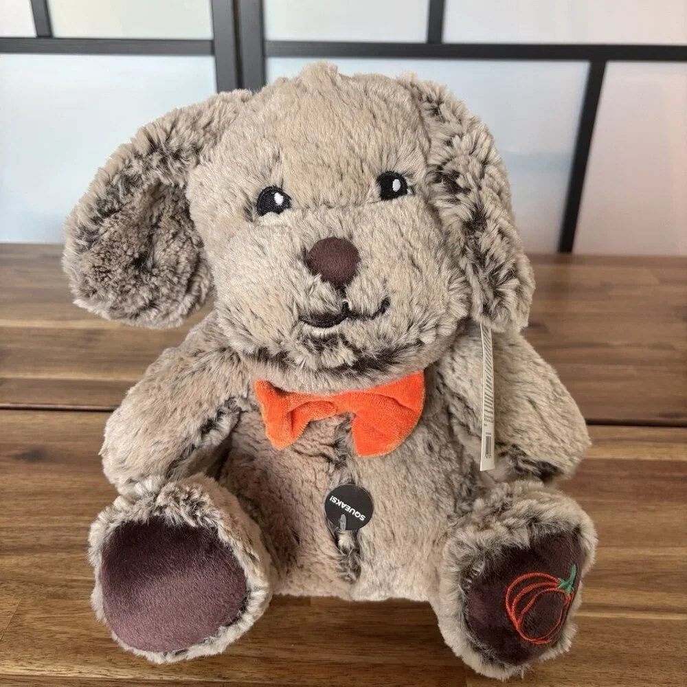 PetSmart Chance Dog Toy Pumpkin Bowtie Brown Puppy Squeaks Plush Floppy Ears NWT